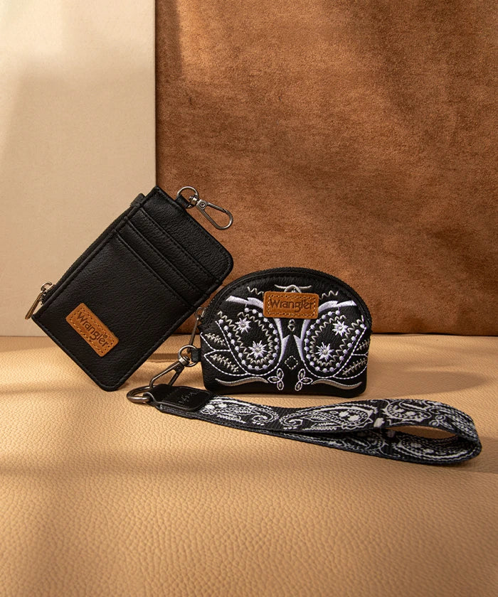 Wrangler Paisley Bandana Card Holder and Wallet Set in BK