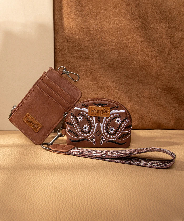 Wrangler Paisley Bandana Card Holder and Wallet Set in BR
