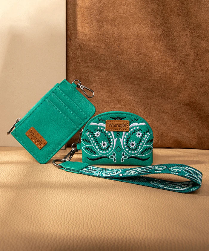 Wrangler Paisley Bandana Card Holder and Wallet Set in TQ