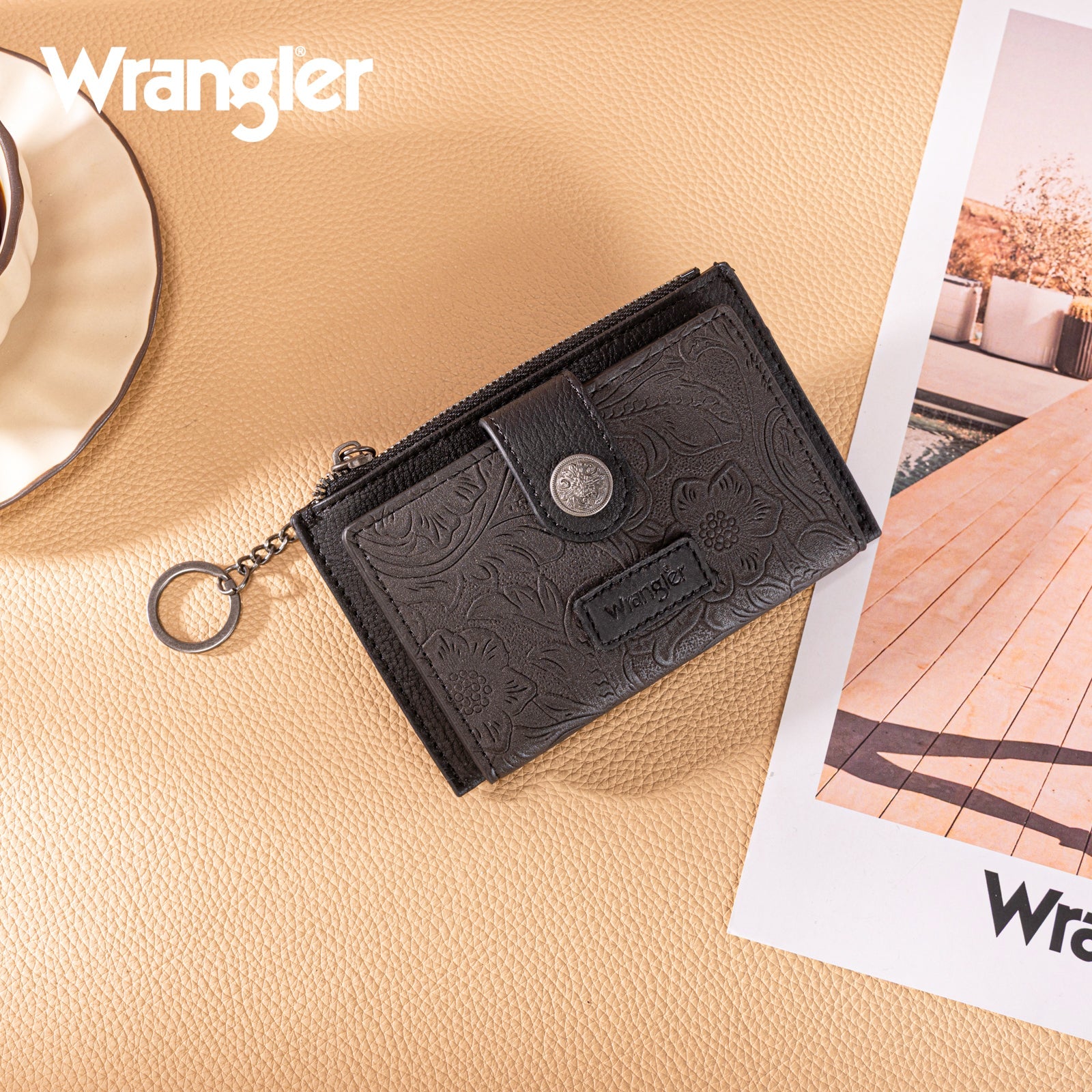 Wrangler Floral Embossed Bi-fold Wallet with Key Ring