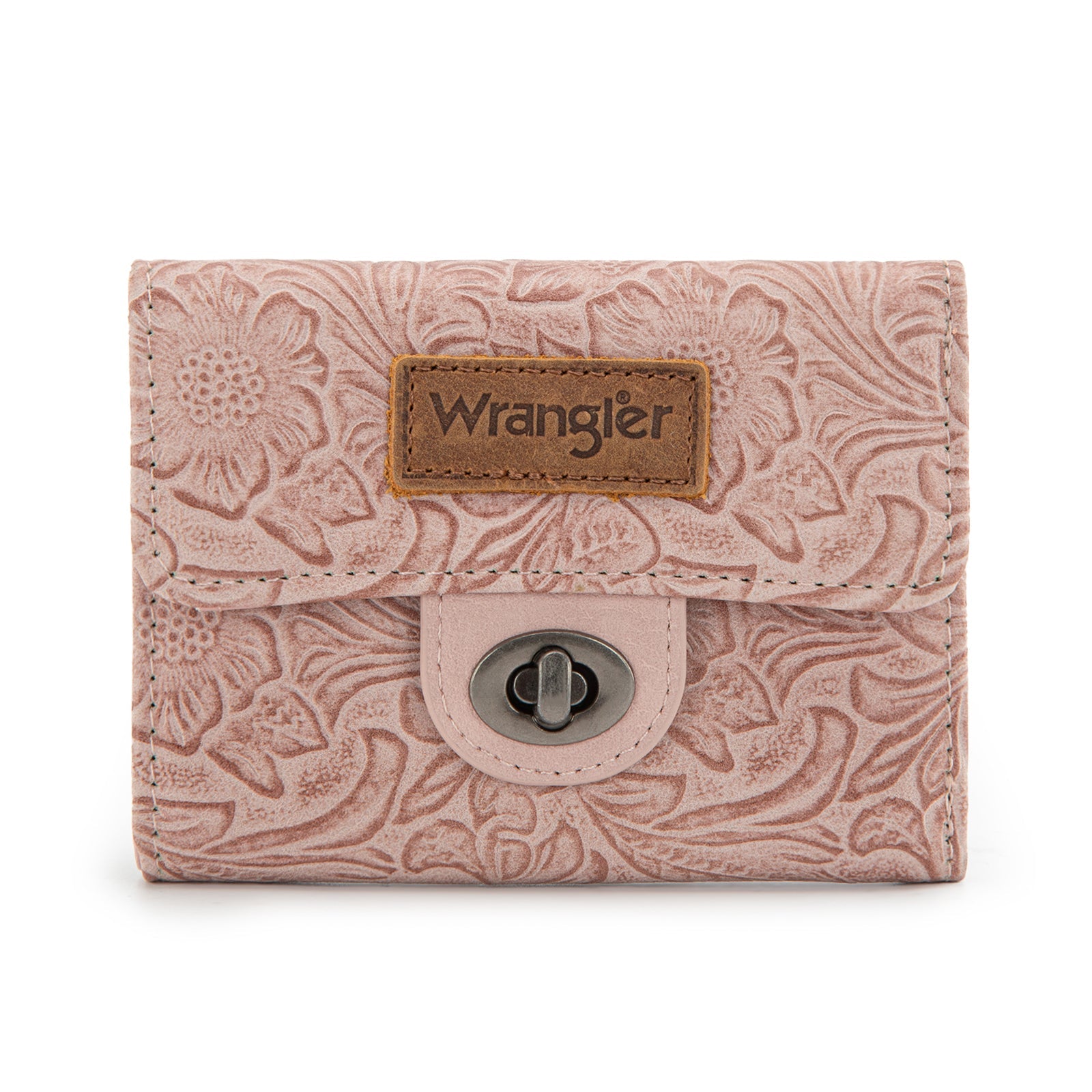 Wrangler Floral Embossed RFID Trifold Wallet Burgundy