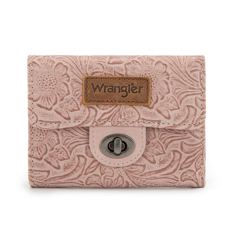 Wrangler Floral Embossed RFID Trifold Wallet Burgundy