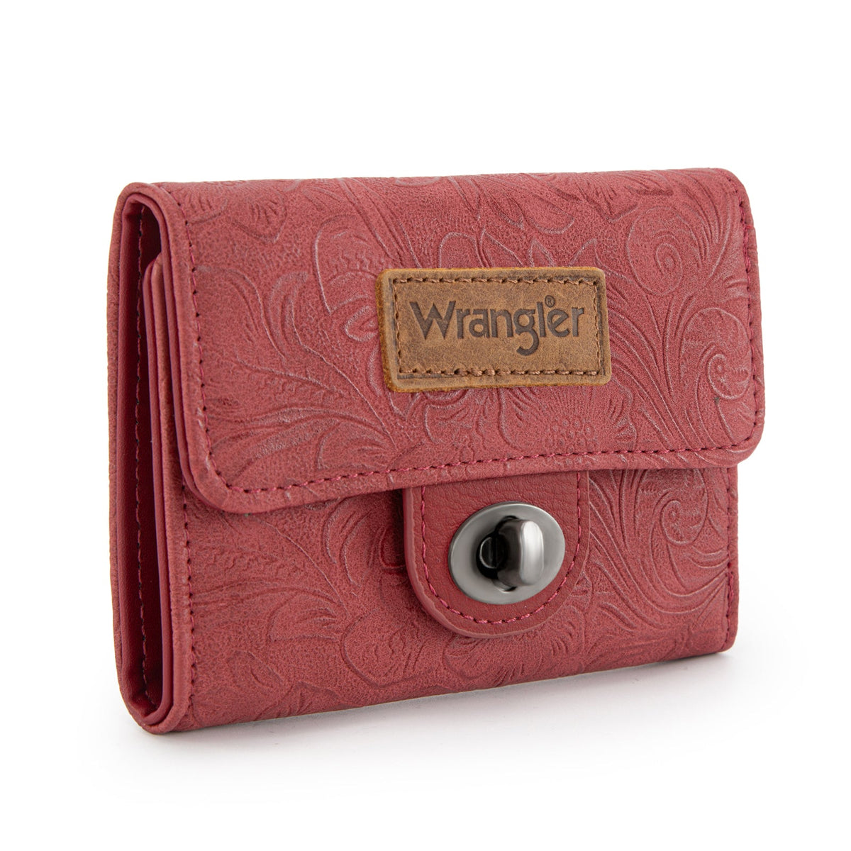 Wrangler Floral Embossed RFID Trifold Wallet Burgundy