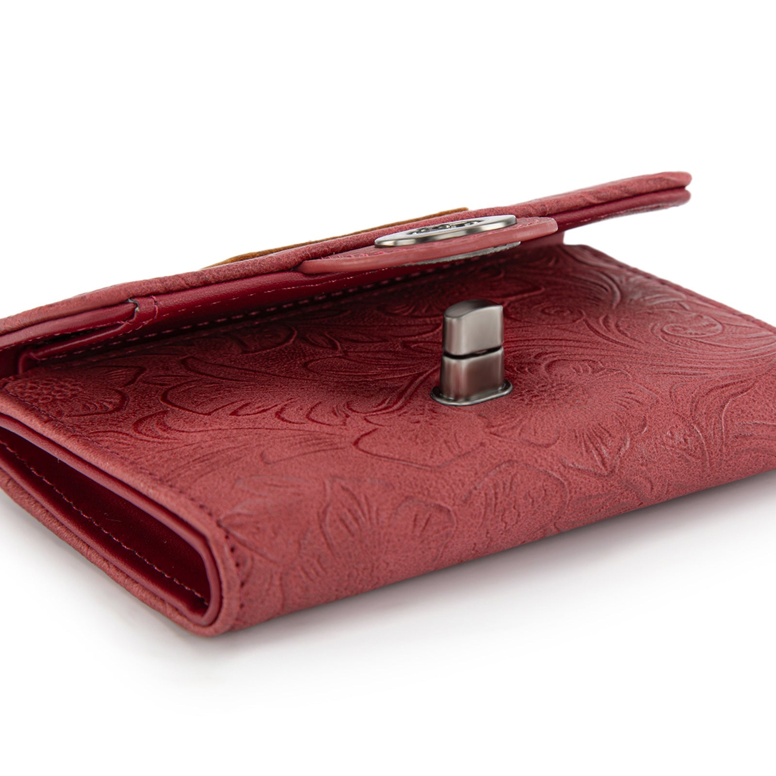 Wrangler Floral Embossed RFID Trifold Wallet Burgundy