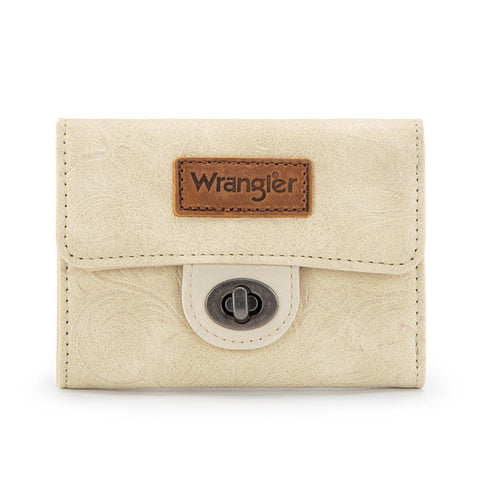 Wrangler Floral Embossed RFID Trifold Wallet Burgundy
