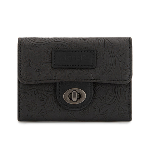 Wrangler Floral Embossed RFID Trifold Wallet Burgundy