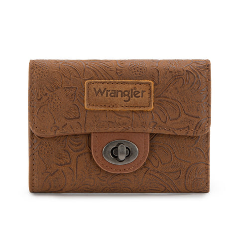 Wrangler Floral Embossed RFID Trifold Wallet Burgundy