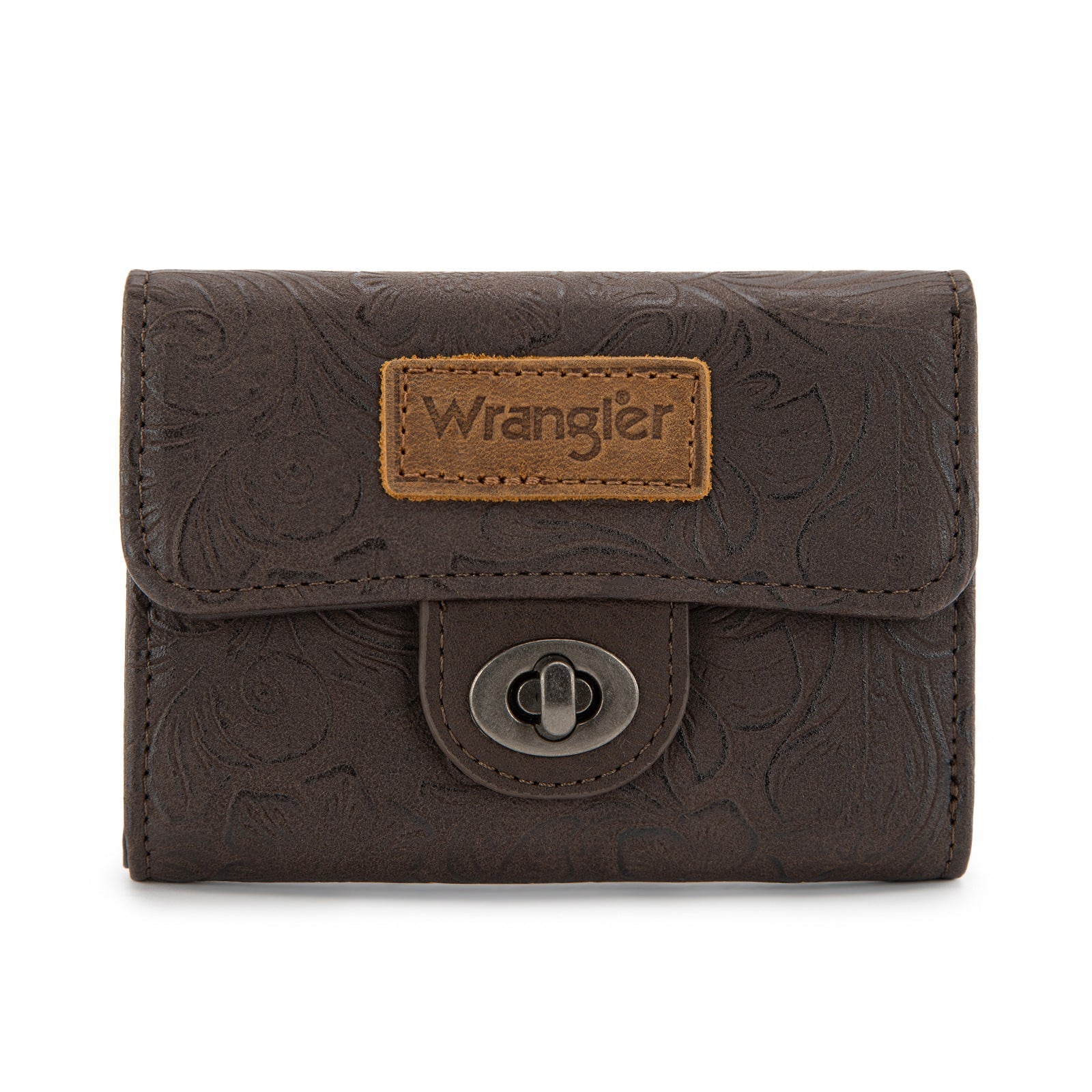 Wrangler Floral Embossed RFID Trifold Wallet Burgundy