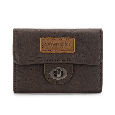Wrangler Floral Embossed RFID Trifold Wallet Burgundy