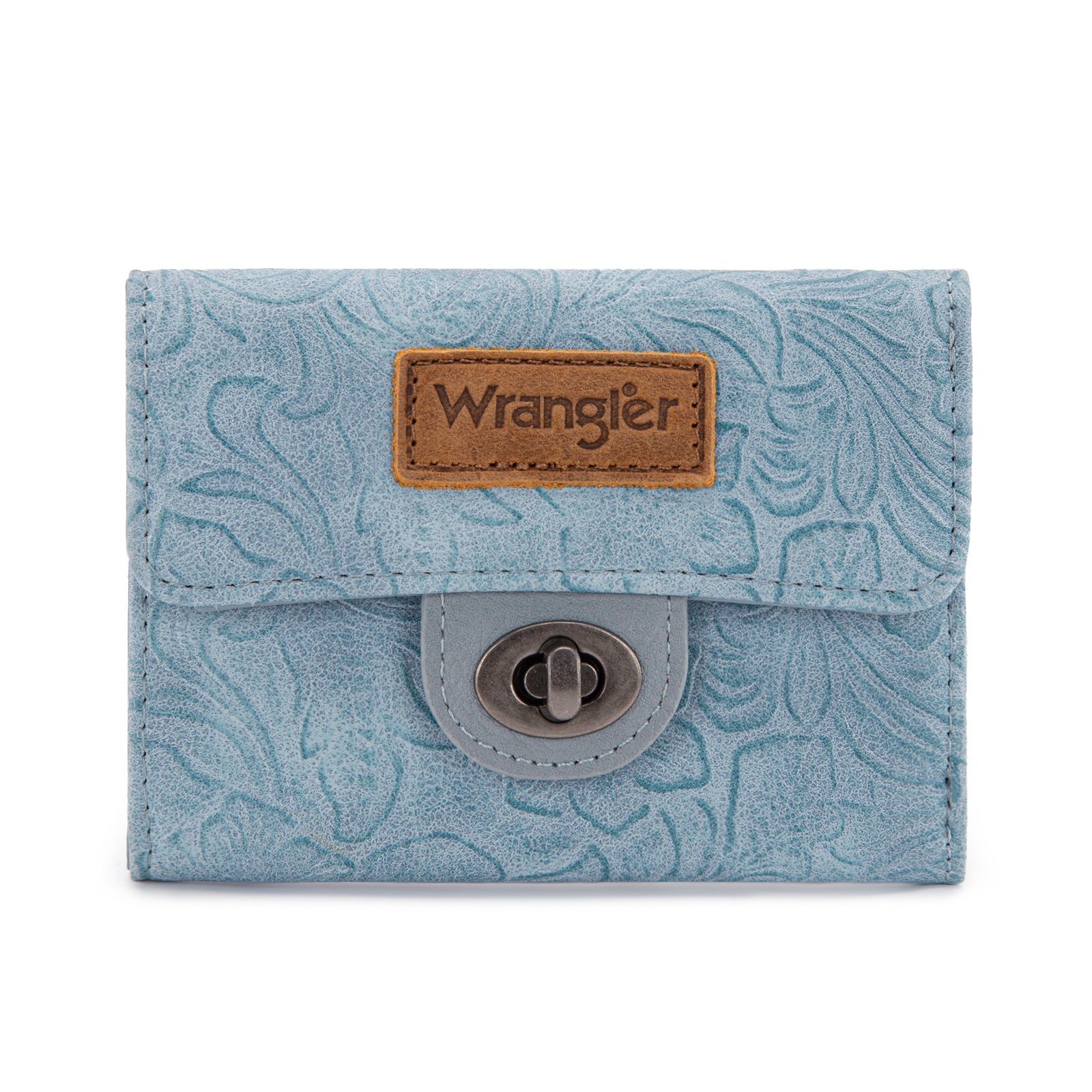 Wrangler Floral Embossed RFID Trifold Wallet Burgundy