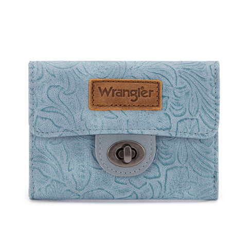 Wrangler Floral Embossed RFID Trifold Wallet Burgundy