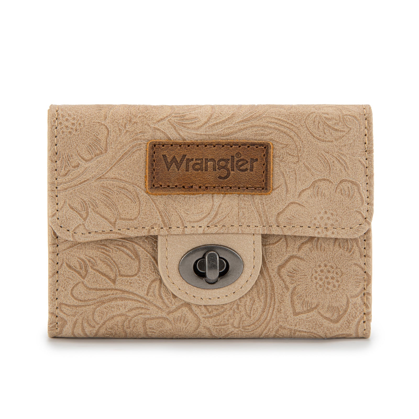Wrangler Floral Embossed RFID Trifold Wallet Burgundy