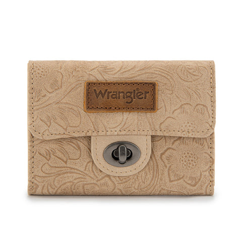 Wrangler Floral Embossed RFID Trifold Wallet Burgundy