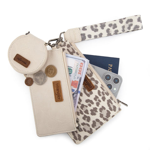 Wrangler Leopard Print Dual Pouch Wristlet with Zipper Round Case