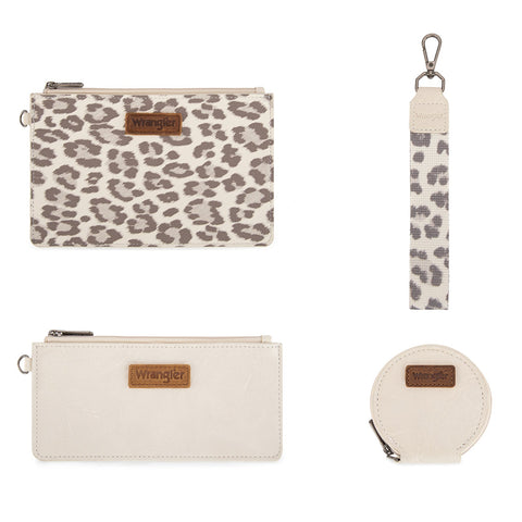 Wrangler Leopard Print Dual Pouch Wristlet with Zipper Round Case