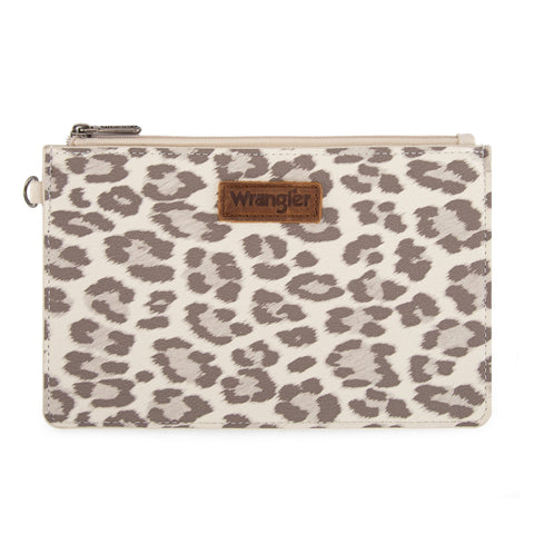 Wrangler Leopard Print Dual Pouch Wristlet with Zipper Round Case