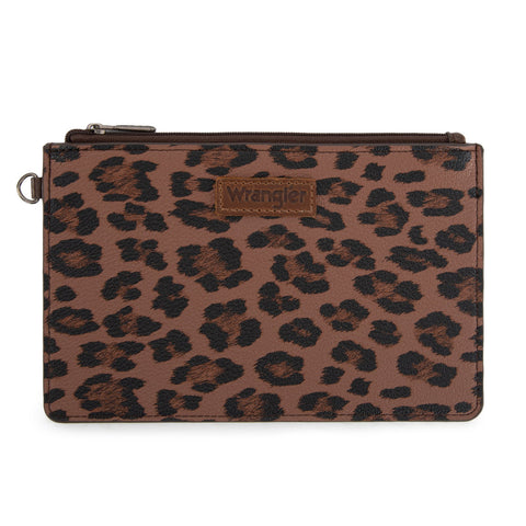 Wrangler Leopard Print Dual Pouch Wristlet with Zipper Round Case