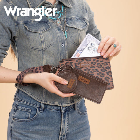 Wrangler Leopard Print Dual Pouch Wristlet with Zipper Round Case