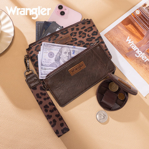Wrangler Leopard Print Dual Pouch Wristlet with Zipper Round Case