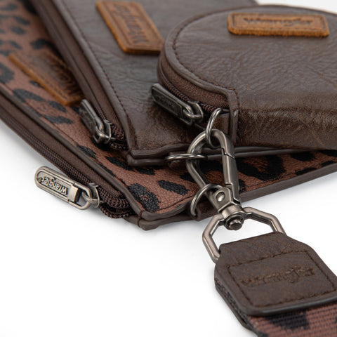 Wrangler Leopard Print Dual Pouch Wristlet with Zipper Round Case
