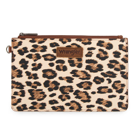 Wrangler Leopard Print Dual Pouch Wristlet with Zipper Round Case