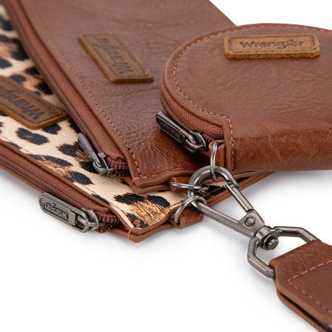 Wrangler Leopard Print Dual Pouch Wristlet with Zipper Round Case