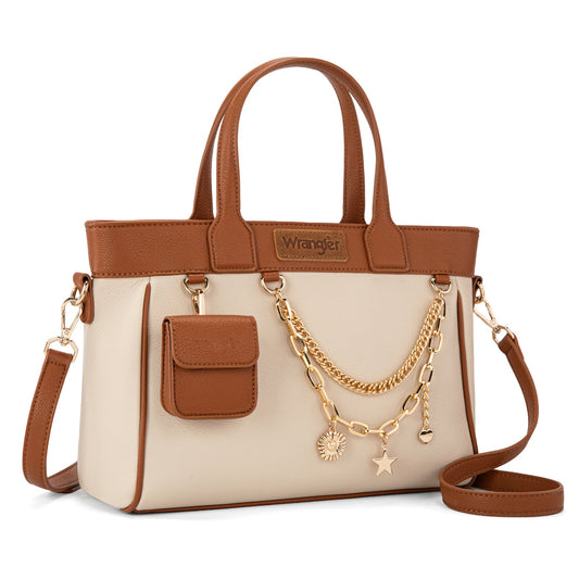 Wrangler Color Block Tote with Chain Charm & Mini Pouch
