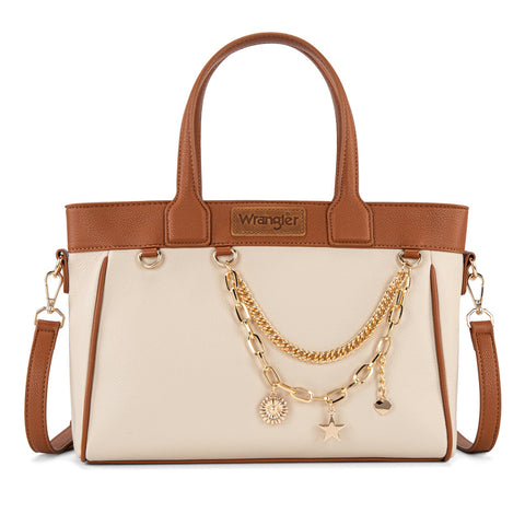 Wrangler Color Block Tote with Chain Charm & Mini Pouch