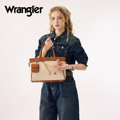 Wrangler Color Block Tote with Chain Charm & Mini Pouch