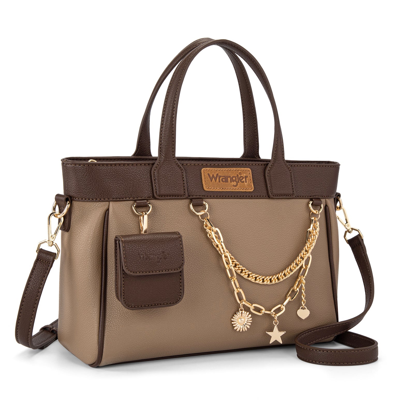 Wrangler Color Block Tote with Chain Charm & Mini Pouch