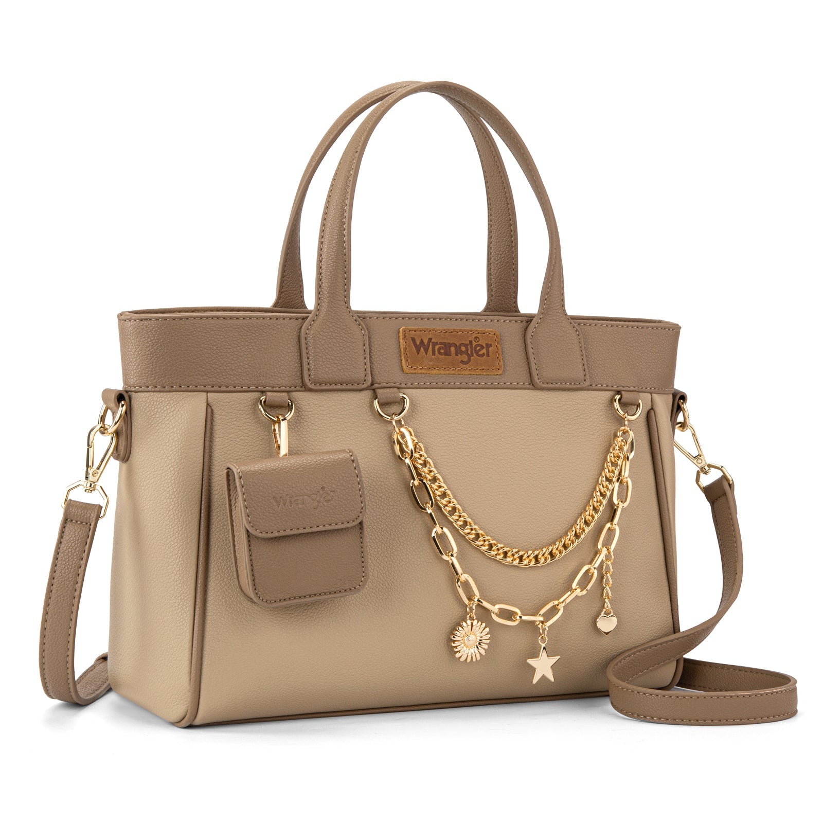Wrangler Color Block Tote with Chain Charm & Mini Pouch
