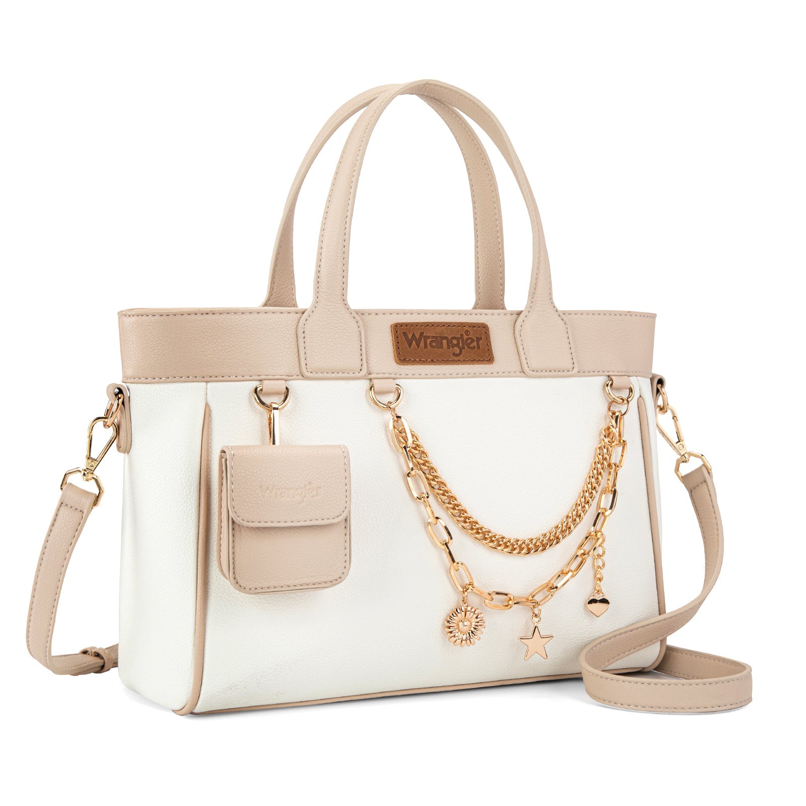 Wrangler Color Block Tote with Chain Charm & Mini Pouch