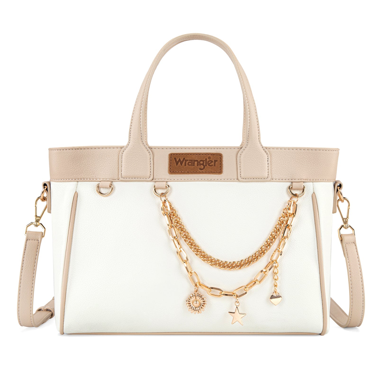 Wrangler Color Block Tote with Chain Charm & Mini Pouch