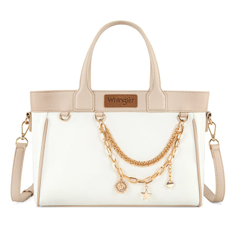Wrangler Color Block Tote with Chain Charm & Mini Pouch