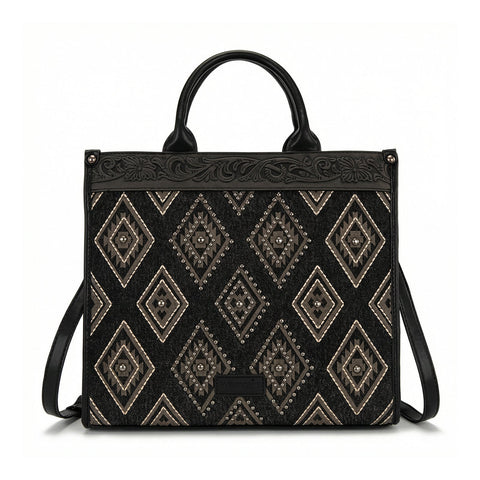 Wrangler Aztec Studded Denim Tote & Crossbody Bag