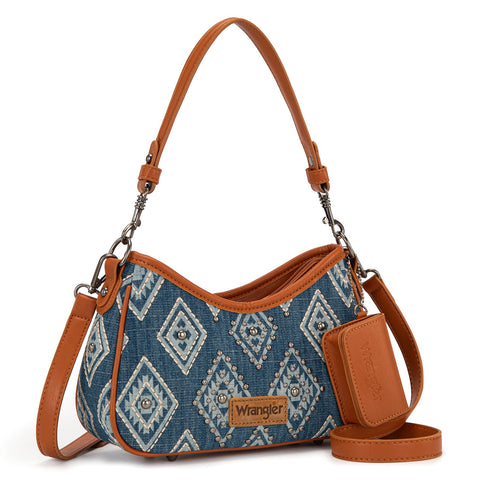 Wrangler Aztec Studded Denim Shoulder Bag with Mini Pouch