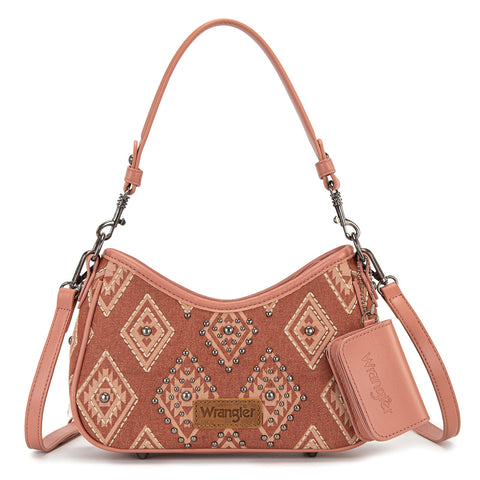 Wrangler Aztec Studded Denim Shoulder Bag with Mini Pouch