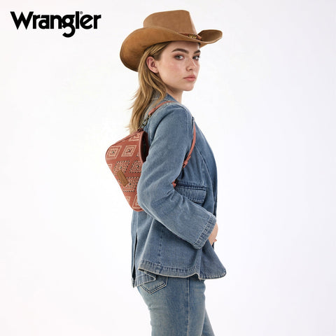 Wrangler Aztec Studded Denim Shoulder Bag with Mini Pouch