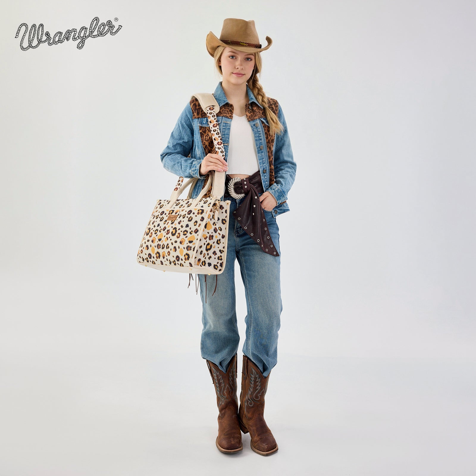 Wrangler Leopard Print Canvas Oversized Tote with Adjustable Strap