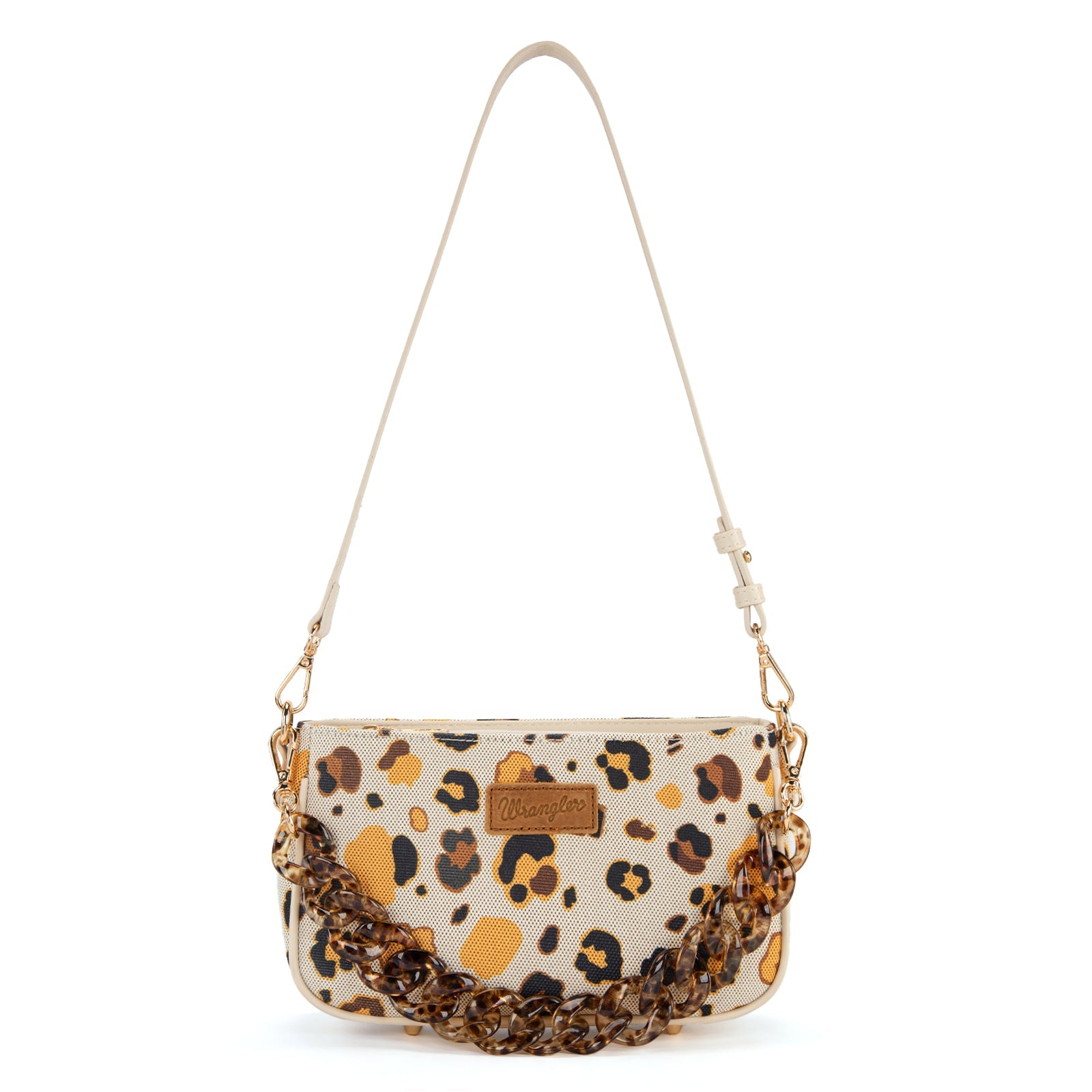 Wrangler Leopard Print Canvas Shoulder Bag with Chain Strap