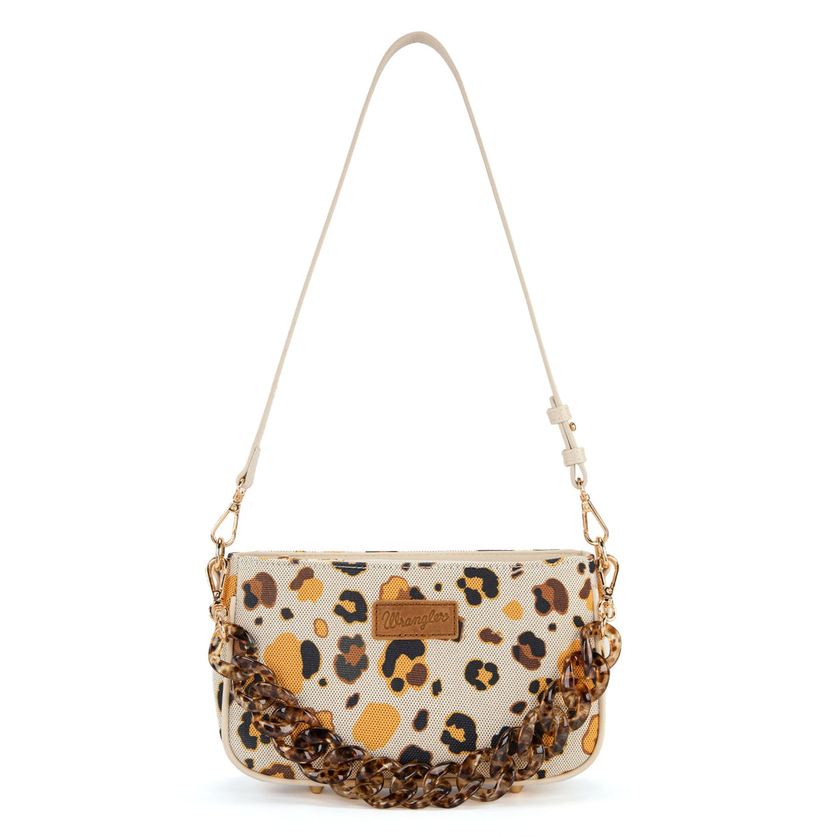 Wrangler Leopard Print Canvas Shoulder Bag with Chain Strap