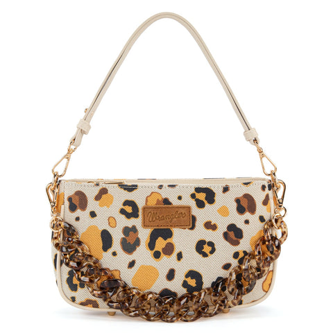 Wrangler Leopard Print Canvas Shoulder Bag with Chain Strap
