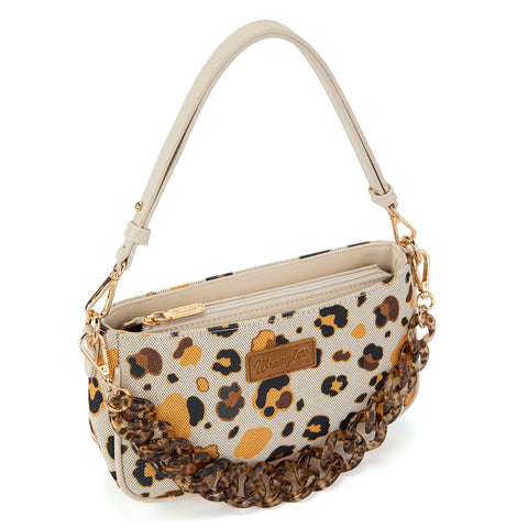 Wrangler Leopard Print Canvas Shoulder Bag with Chain Strap