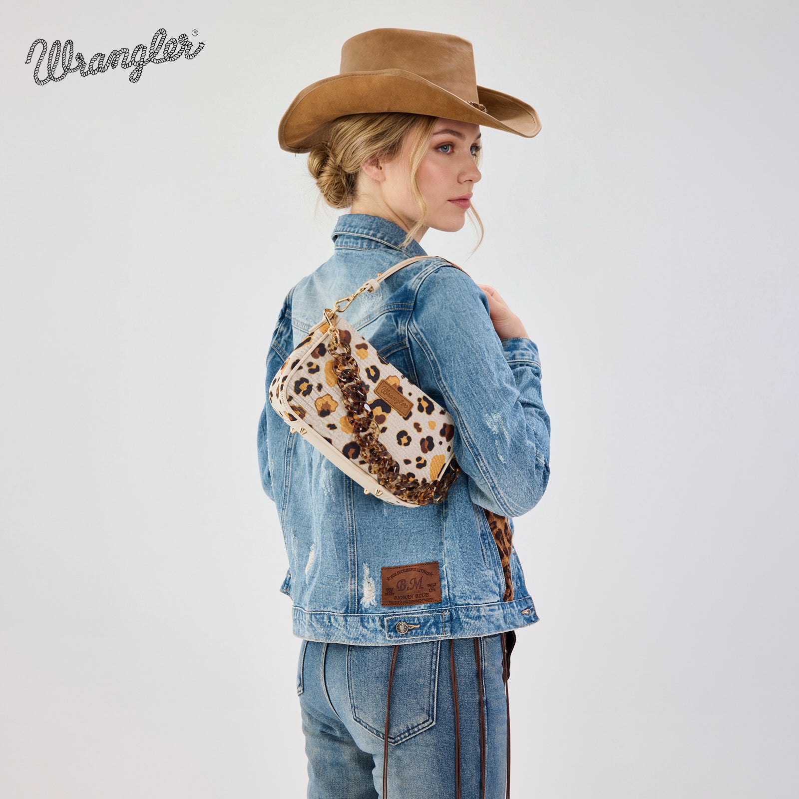 Wrangler Leopard Print Canvas Shoulder Bag with Chain Strap