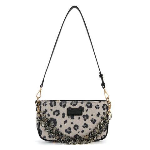 Wrangler Leopard Print Canvas Shoulder Bag with Chain Strap