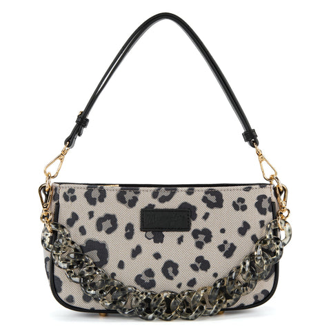 Wrangler Leopard Print Canvas Shoulder Bag with Chain Strap