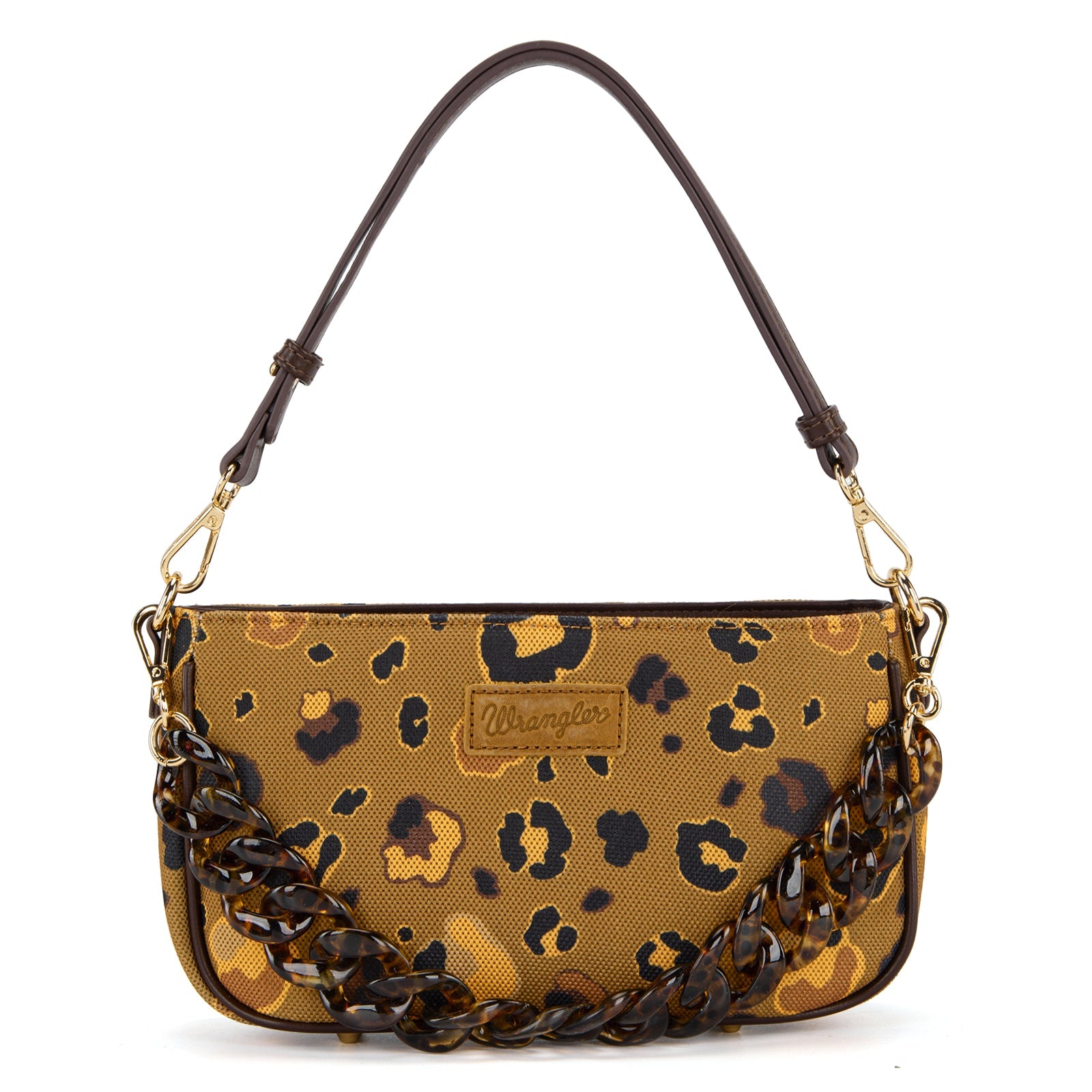 Wrangler Leopard Print Canvas Shoulder Bag with Chain Strap
