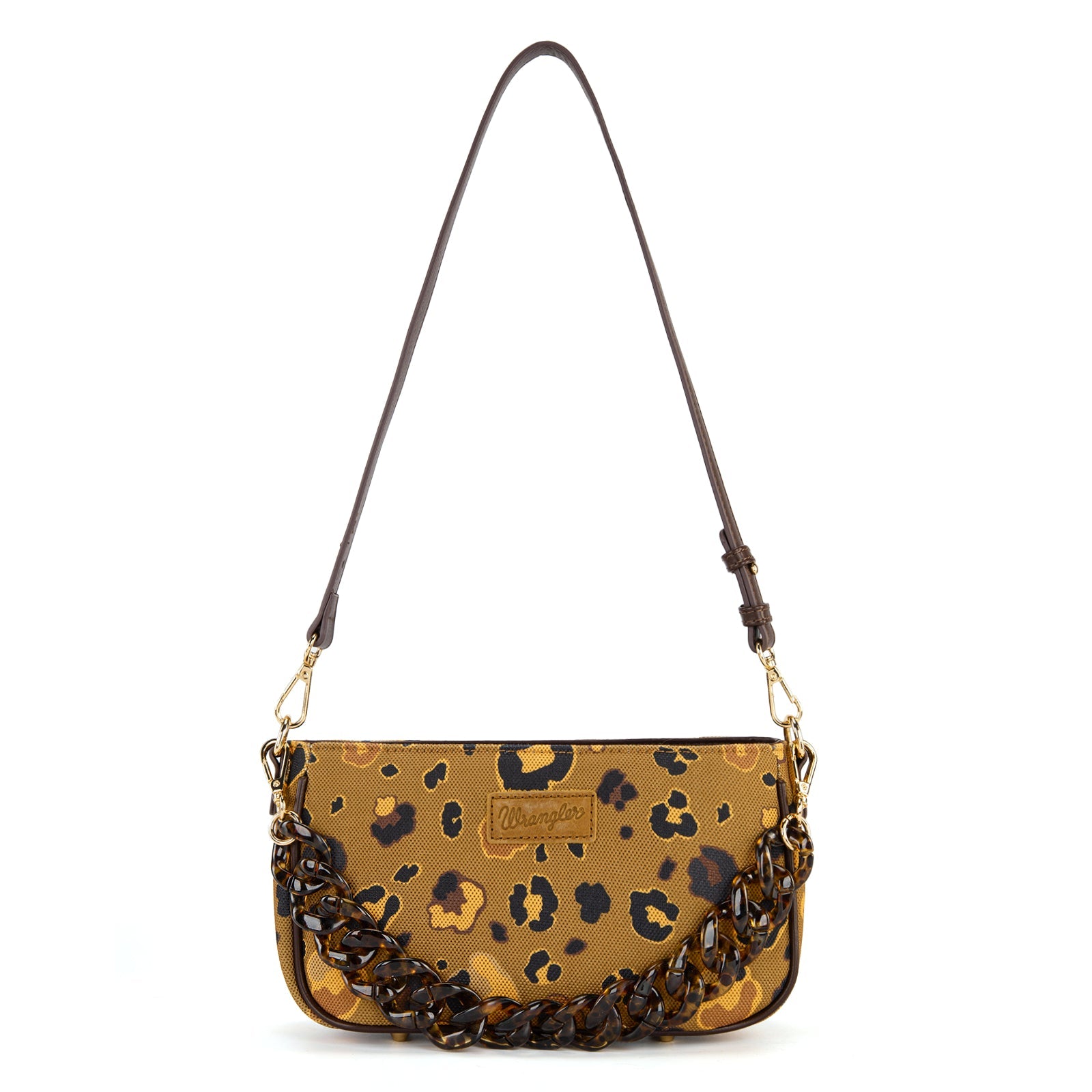 Wrangler Leopard Print Canvas Shoulder Bag with Chain Strap