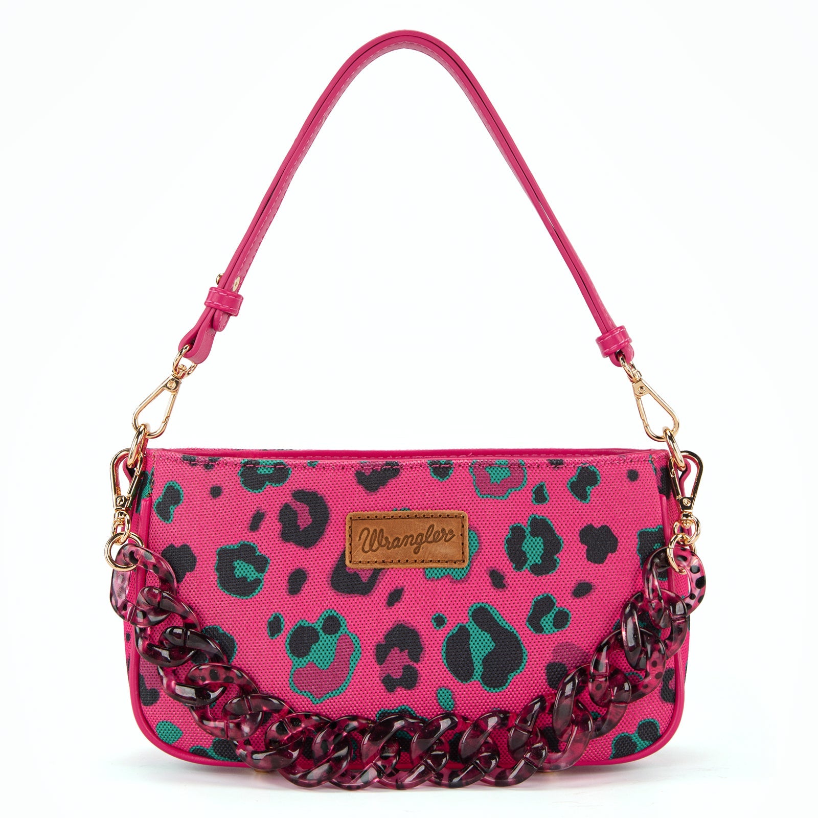 Wrangler Leopard Print Canvas Shoulder Bag with Chain Strap