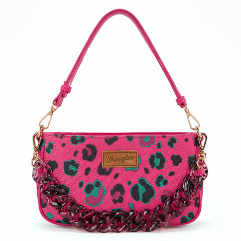 Wrangler Leopard Print Canvas Shoulder Bag with Chain Strap
